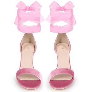 Chunky Heels Lace Up Ballet Velvet Sandals Light Pink
